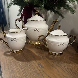 White and Gold Tea Set with Bow Design